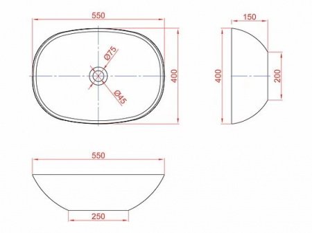 Раковина накладная 55см MonteBianco Loreto Cinque 400 12023 белый матовый