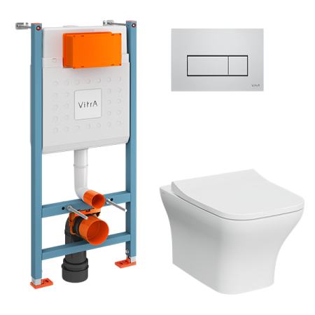 Комплект унитаза с инсталляцией Vitra Zentrum Square 9875B003-7201 с сиденьем микролифт и кнопкой смыва хром