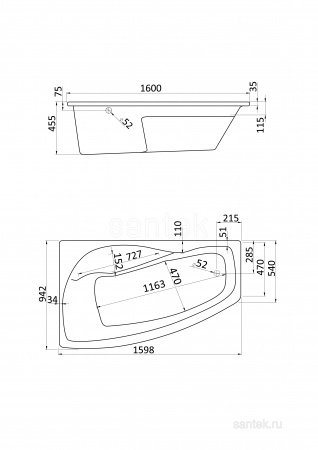 Акриловая ванна Santek Майорка XL 160х95 L асимметричная белая 1WH111991