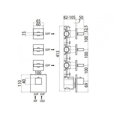 Термостат для душа на 3-6 потребителей Bossini Outlets Z033205.030 хром