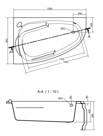Ванна асимметричная Cersanit JOANNA 150x95 левая