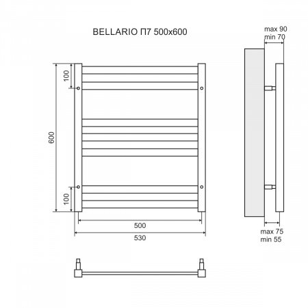 Полотенцесушитель водяной Lemark Bellario LM68810BL П10 500x800, черный