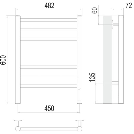 Полотенцесушитель электрический Terminus Аврора П6 450х60 КС 905, черный