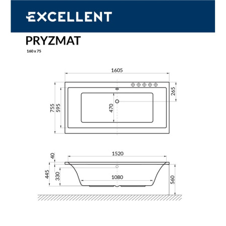 Ванна акриловая EXCELLENT Pryzmat 160x75