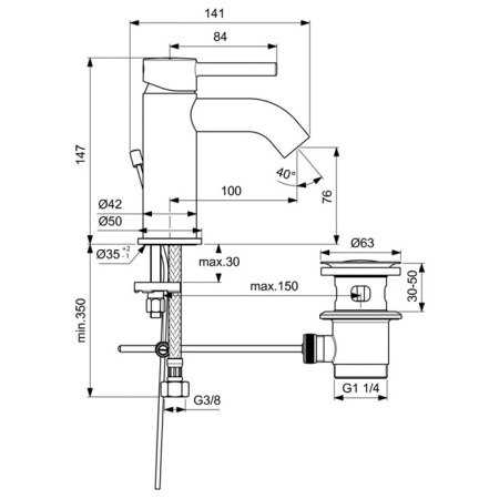 Смеситель для раковины Ideal Standard Ceraline BC203U4 черный матовый/хром