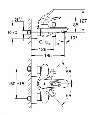 Смеситель для ванны Grohe Eurostyle 33591003 хром