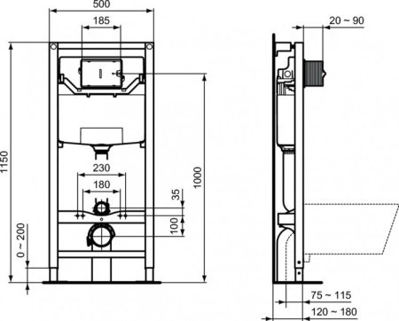 Готовое решение для подвесных унитазов Ideal Standard PROSYS R0309AA клавиша смыва хром