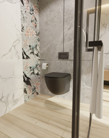 Унитаз подвесной безободковый AQUAme AQM2002MB черный матовый, с сиденьем микролифт