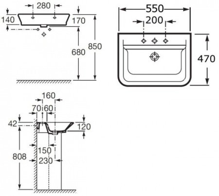 Раковина подвесная 55см Roca The Gap 327475000 белый