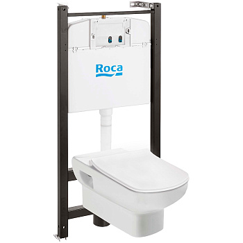 Комплект унитаза с инсталляцией Roca Dama Senso 893104680, глубина унитаза 55см, без клавиши в комплекте, с микролифтом, безободковый, быстросъемное