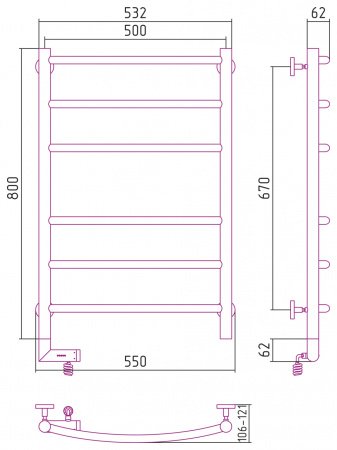 Полотенцесушитель электрический Сунержа Галант 2.0 80х50 черный матовый, подключение правое