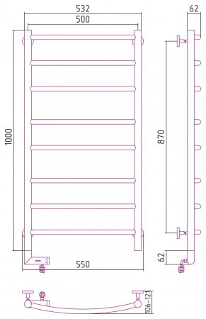 Полотенцесушитель электрический Сунержа Галант 2.0 100х50 золото матовое, подключение левое