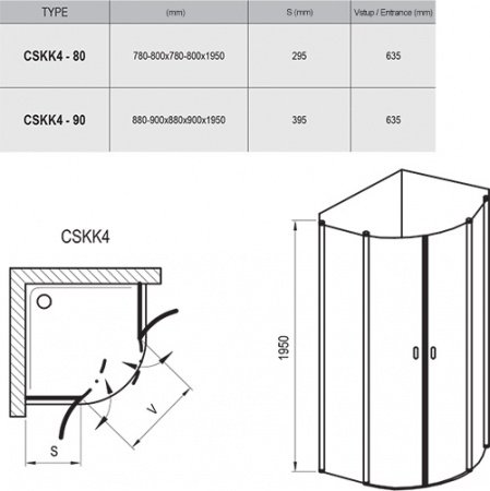 Душевой угол Ravak Chrome CSKK4 90x90x195 профиль сатин, стекло прозрачное