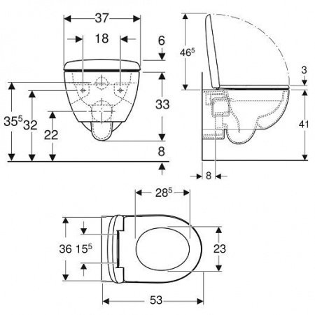 Унитаз с инсталляцией подвесной GEBERIT Renova 500.103.DW.R с горизонтальным выпуском