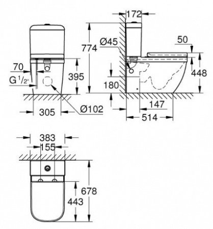 Унитаз Grohe Euro Ceramic 3946200H с бачком и сиденьем Микролифт