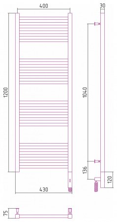 Полотенцесушитель электрический Сунержа Модус 3.0 120х40 белый, правый ТЭН