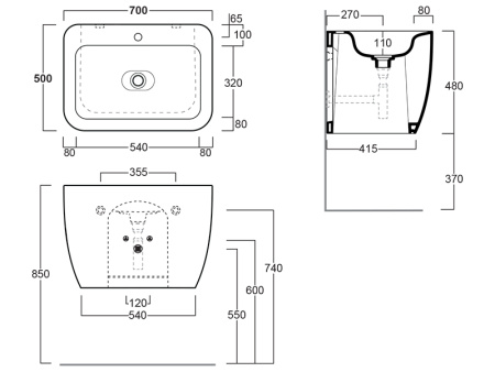 Раковина подвесная 70см Simas Henges HE11 белый