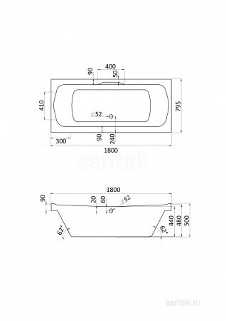 Акриловая ванна Santek Корсика 180х80 прямоугольная белая 1WH111981