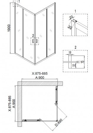 Душевой угол Niagara NG- 6608-08 90x90x190 профиль хром, стекло прозрачное
