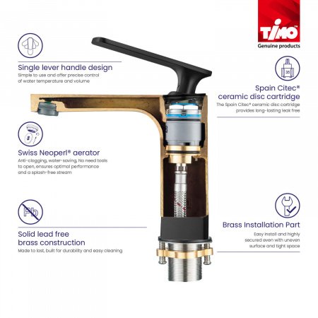 Смеситель для раковины Timo Torne 4360/03G черный матовый