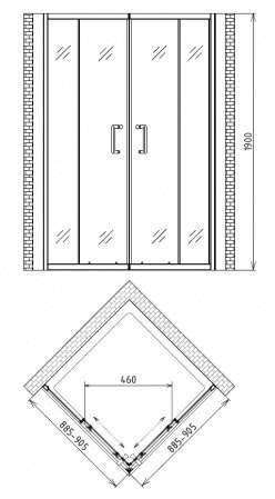 Душевой угол GEMY Victoria 90x90x190 профиль хром, стекло прозрачное, квадратный