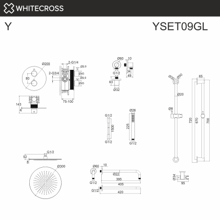 Термостатическая душевая система скрытого монтажа WHITECROSS Y YSET09GL (золото)