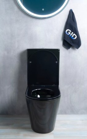 Унитаз напольный безободковый GID Tr2179BL с сиденьем микролифт, черный глянцевый