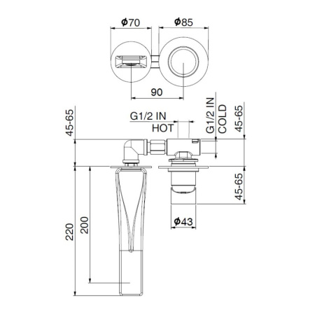 Смеситель для раковины Webert ONE-B NB830606441, черный/сталь