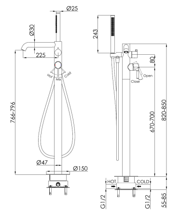 Смеситель для ванны напольный Benesque Lumiere 11010203 черный брашированный