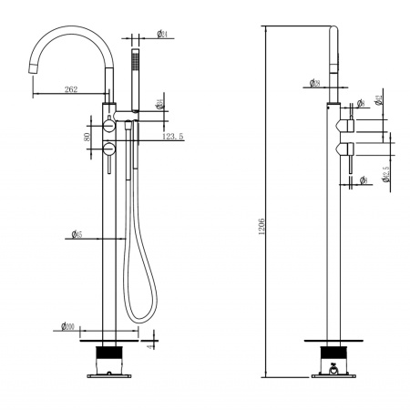 Смеситель ABBER Wasser Kreis 316 AF8115BGG напольный для ванны, оружейная сталь брашированная