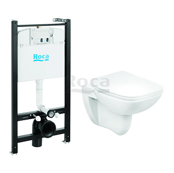 Комплект унитаза с инсталляцией Roca Debba 893104970, глубина унитаза 54см, без клавиши в комплекте, с микролифтом, безободковый, быстросъемное