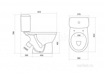 Унитаз-компакт Santek Бореаль с диагональным выпуском, антивсплеск 1WH301704