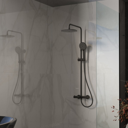 Душевая стойка со смесителем Vincea Rondo VSFS-1R1MB черный матовый