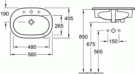 Раковина встраиваемая сверху 56 см Villeroy & Boch O.novo 41615601 alpin