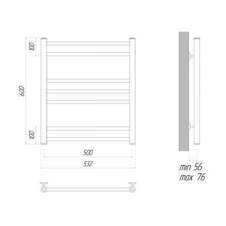 Полотенцесушитель водяной Lemark Ursus LM72607BL П7 500x600, черный