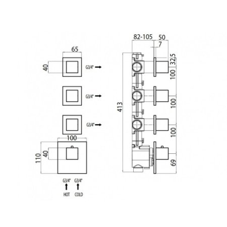 Термостат для душа на 3-6 потребителей Bossini Outlets Z032205.030 хром