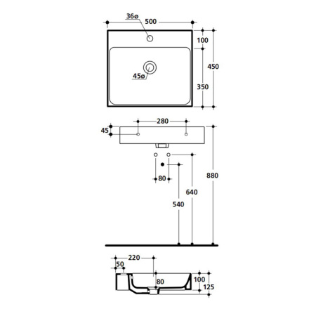 Раковина подвесная;накладная 50см Kerasan Cento 353001*1 белый