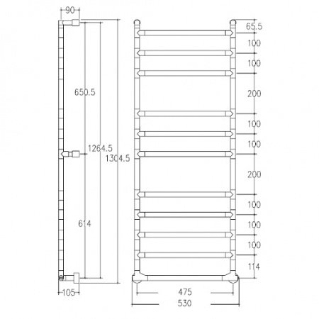 Полотенцесушитель электрический Margaroli Sereno 5744711CRNB 130.5х53см хром