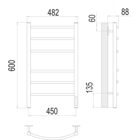 Полотенцесушитель электрический Terminus Классик П6 450х60 КС, черный муар