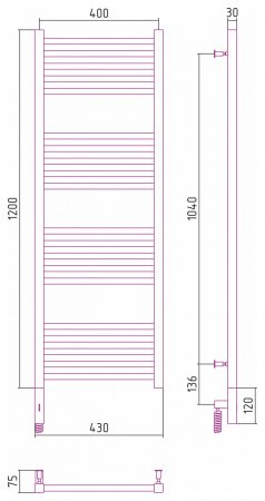 Полотенцесушитель электрический Сунержа Модус 3.0 120х40 золото матовое, левый ТЭН