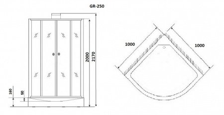 Душевая кабина Grossman GR251 90x90x205 профиль черный, стекло прозрачное