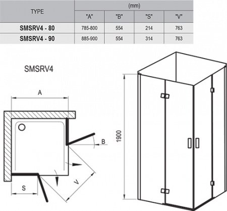 Душевой угол Ravak Smartline SMSRV4 80x80x190 профиль хром, стекло прозрачное