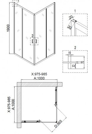 Душевой угол Niagara NG- 6609-08 100x100x190 профиль хром, стекло прозрачное
