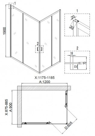 Душевой угол Niagara NG- 6611-08 120x90x190 профиль хром, стекло прозрачное