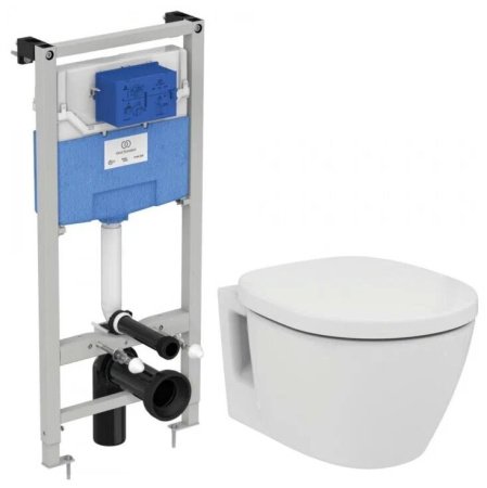 Промо-комплект 4 в 1 Ideal Standard с безободковым подвесным унитазом E822301 CONNECT Rimless  с сиденьем и крышкой E772401 CONNECT, встраиваемой инсталляцией R020467 PROSYS FRAME 120 M и механической панелью смыва R0108AA SOLEA M1