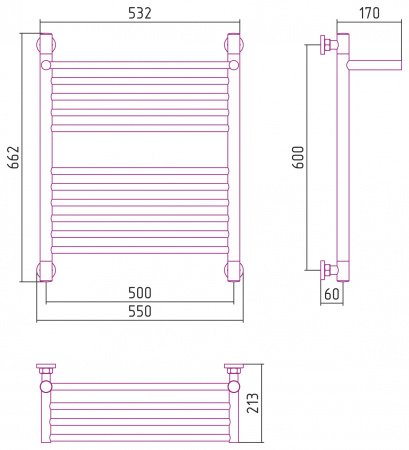 Полотенцесушитель водяной Сунержа Богема с полкой+ 60х50 хром