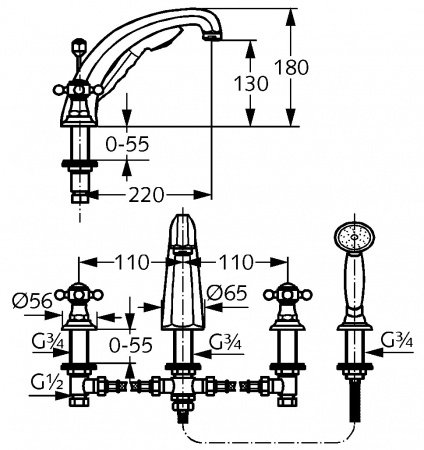Смеситель для ванны с душем Kludi Adlon 515240520 хром