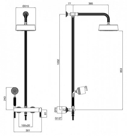 Душевая стойка Cezares OLIMP-CD-03/24-L золото