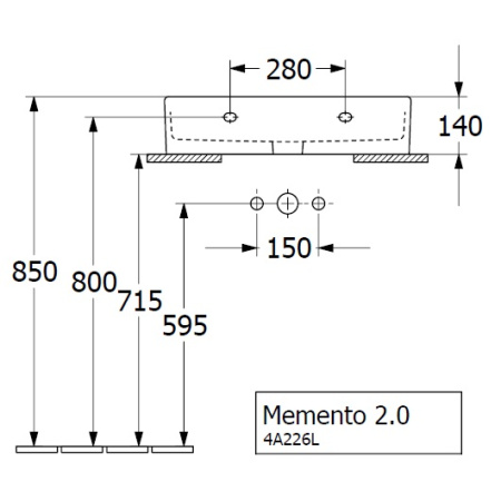 Раковина накладная 60см Villeroy & Boch Memento 2.0 4A226LR1 белый с покрытием CeramicPlus