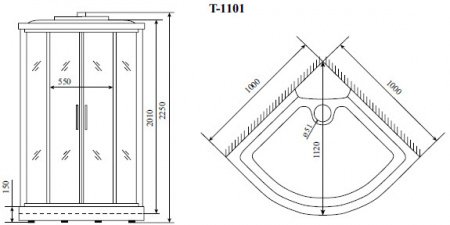 Душевая кабина Timo Standart T-1101 P 100x100x220 профиль хром матовый, стекло прозрачное